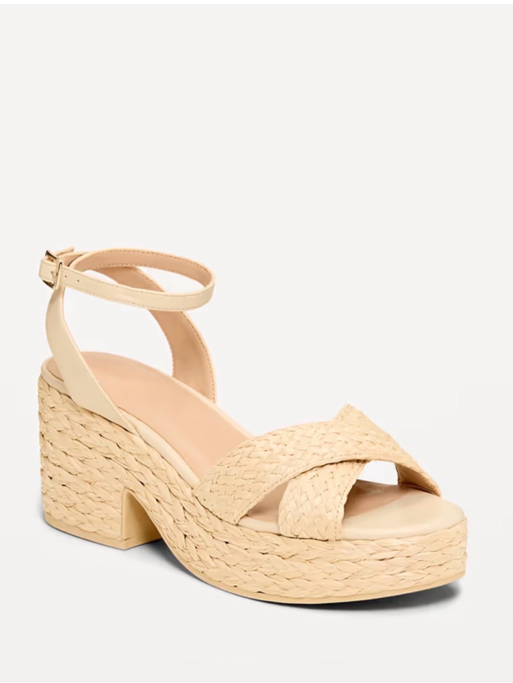 Neutral Raffia Platform Sandals with Ankle Strap